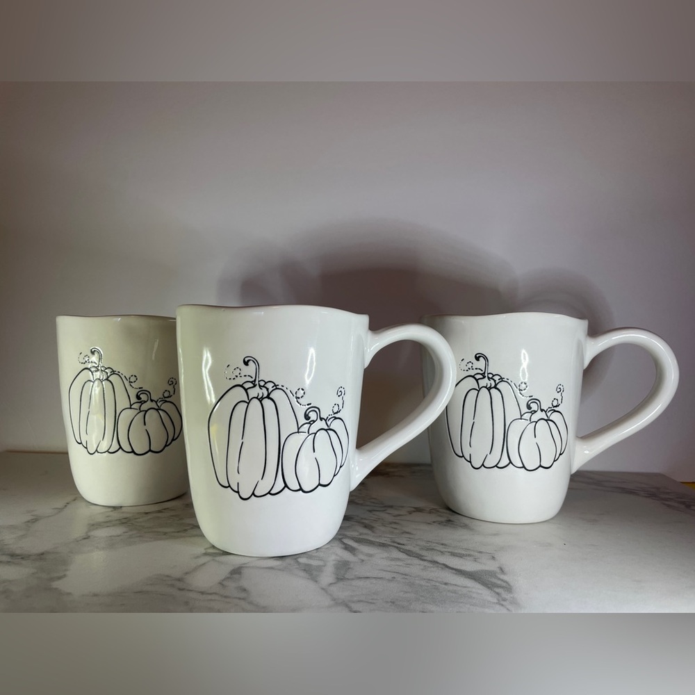 Pier 1 Pumpkin Autumn Harvest Mugs 3 White